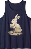 Distressed Bunny Silhouette with Heart Tank Top in Navy Blue