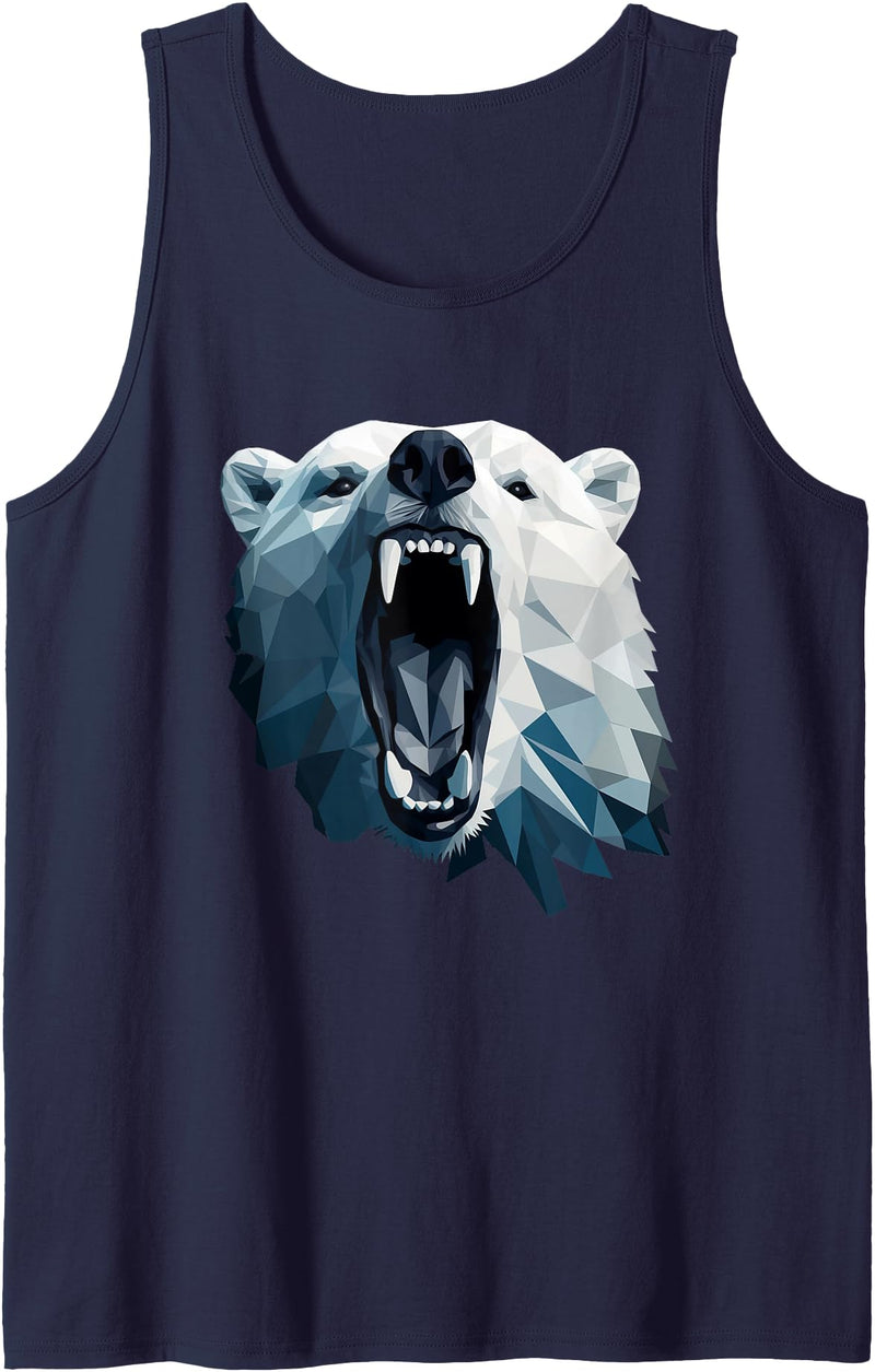 Crowed polar bear Apparel Geometric Style Polar Bear Tank Top - Navy Blue