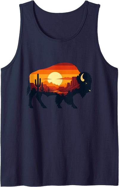 Wild Bison Sunset Desert Landscape Nature Desert Buffalo Tank Top