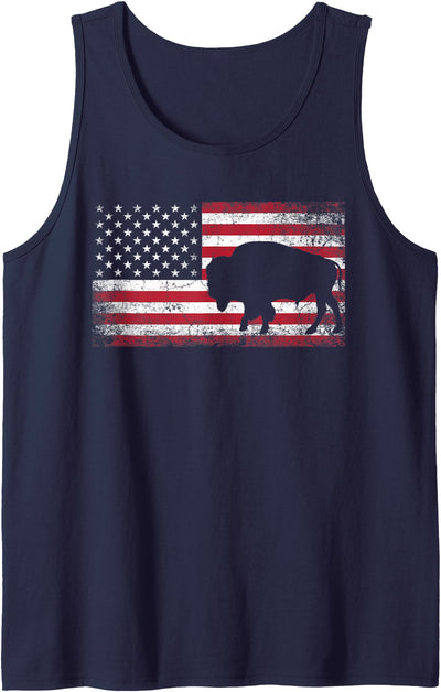 4th of July American Flag Usa America Buffalo Bison Vintage Tank Top