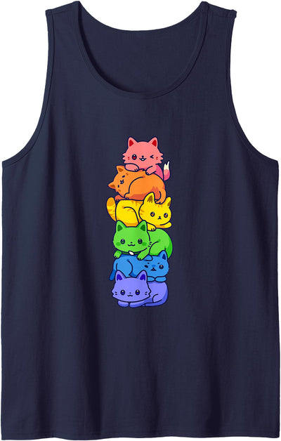 Pure Pride LGBTQ Merch Gay Pride Cat LGBT Kawaii Cats Pile Cute Anime Rainbow Flag Tank Top