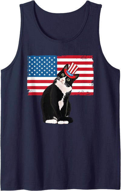 4th July Tuxedo Cat TShirts Gifts Tuxedo Cat 4th of July Hat Patriotic Gift Adults Kids Tank Top