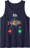 Fishing Humor fish calling Men Women Kid Fih Shirt Fih Calling Decline Accept Funny Phone Call Misspelled Fish Tank Top - Navy Blue