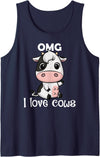 The Adorable OMG Collection OMG I Love Cows Cute Kawaii Cow Tank Top - Navy Blue