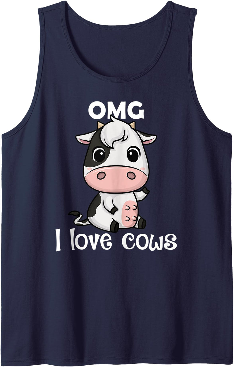 The Adorable OMG Collection OMG I Love Cows Cute Kawaii Cow Tank Top - Navy Blue