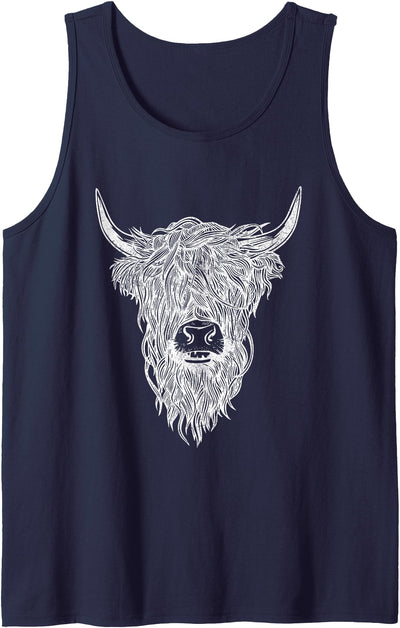 Cow Lovers Cute Black and White Emo Cow Highland Cattle Tank Top