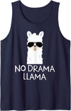 No Drama No Pob-Llama Alpaca Gifts No Drama Llama Alpaca with Sunglasses Llama Lovers Gift Tank Top - Navy Blue