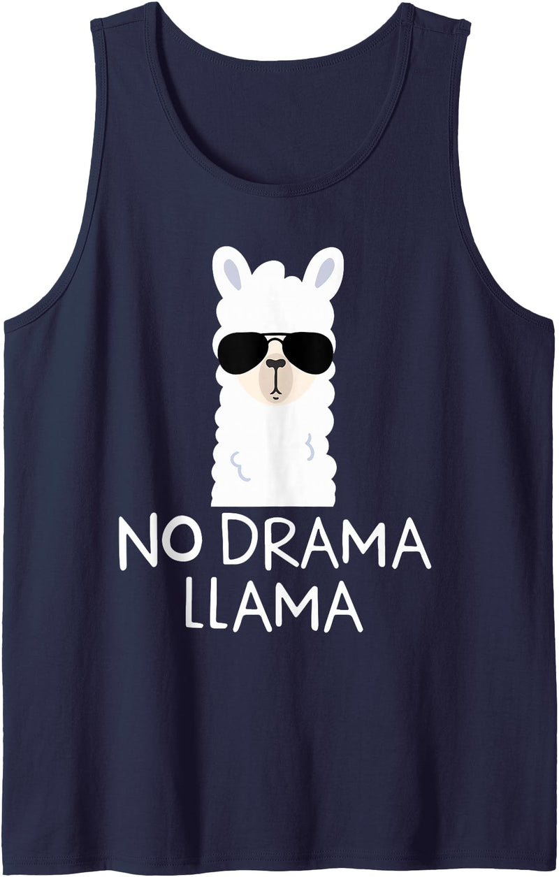 No Drama No Pob-Llama Alpaca Gifts No Drama Llama Alpaca with Sunglasses Llama Lovers Gift Tank Top - Navy Blue