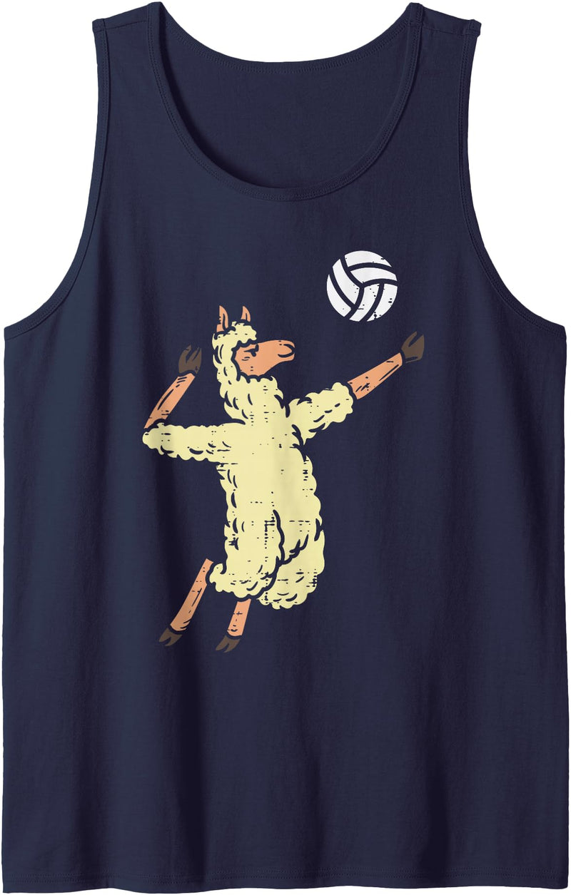 Volleyball Men Women Kids Gift Llama Volleyball Alpaca Spike Serve Player Spiker Women Men Tank Top - Navy Blue