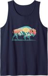 Mountain Life Outdoor Bison Buffalo Shirts & Gifts Vintage National Park Bison Landscape Buffalo Retro Tank Top - Navy Blue