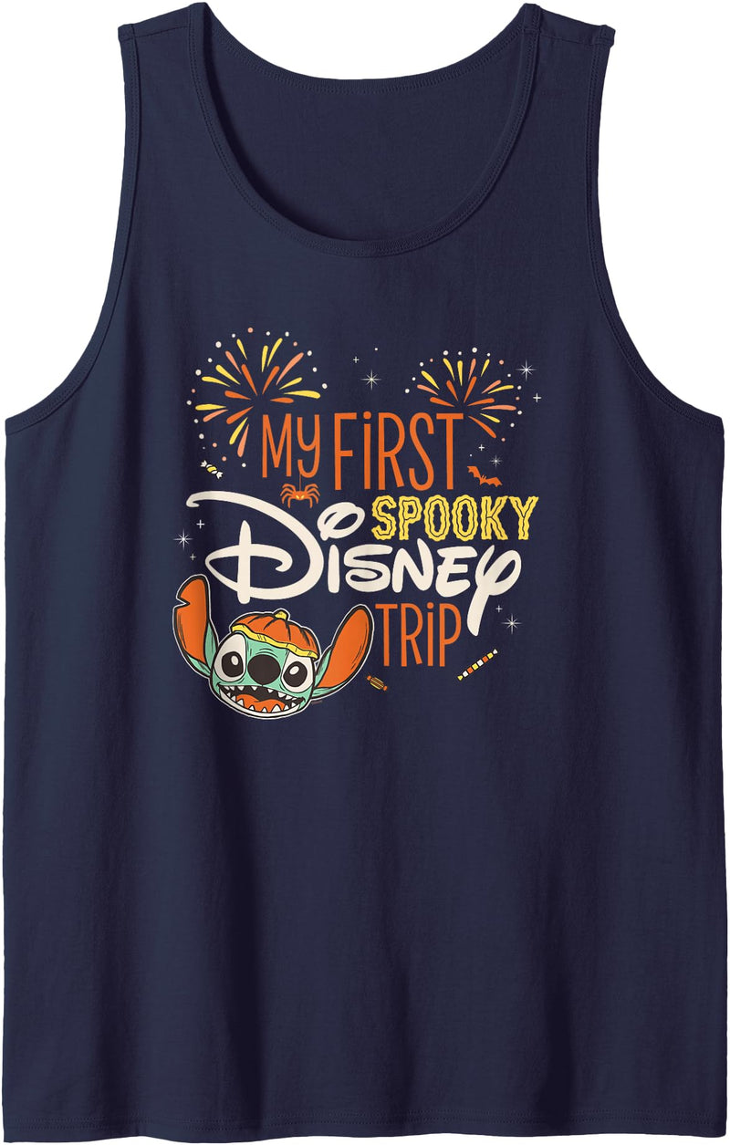 Disney Stitch My First Spooky Disney Trip Halloween Vacation Tank Top - Navy Blue