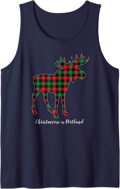 Christmas Lumberjack Plaid Love Maine Me Home Christmoose Tank Top