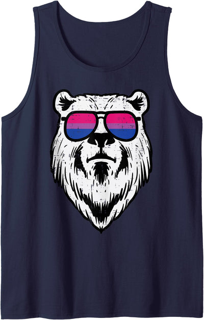 Bear Face Bisexual Sunglasses Bi Pride Flag LGBTQ Men Women Tank Top