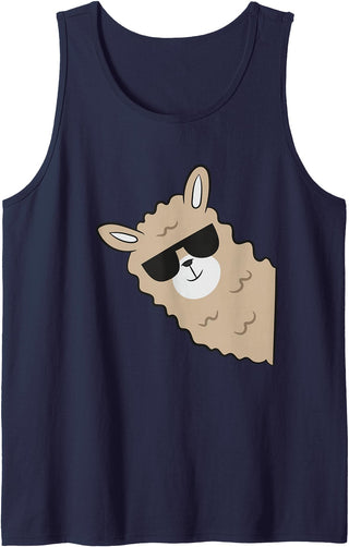 Funny Llama And Alpaca Gifts Alpaca Lover Llama With Sunglasses Cute Llama Alpaca Tank Top - Navy Blue