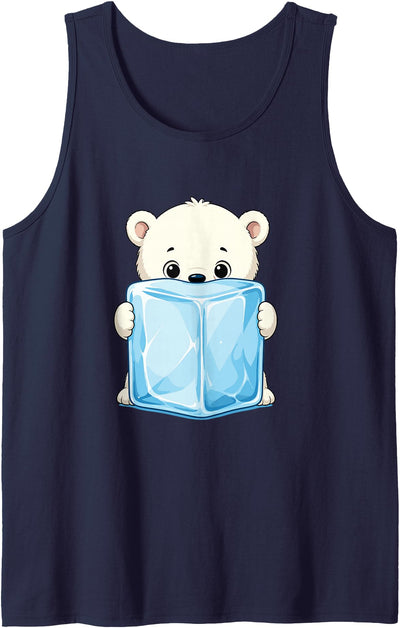 Kawaii Baby Polar Bear Holding Ice Cube Cartoon Tank Top