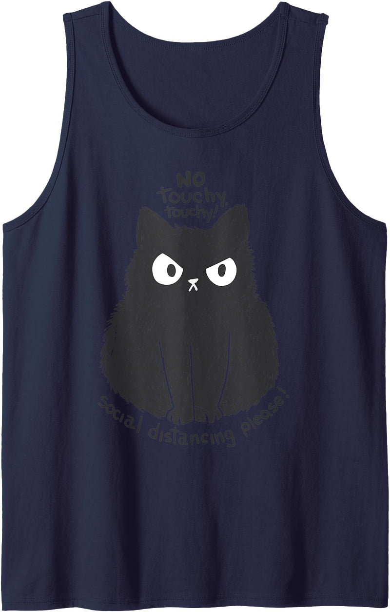Funny Cat Lover Tops Cat Lover Black Cat No Touching Tank Top - Navy Blue