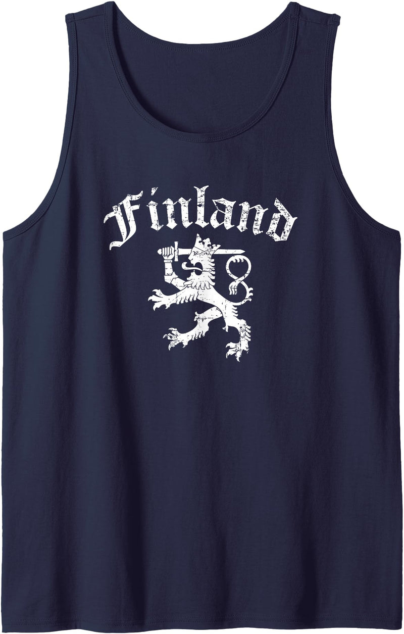 Threadrock Finland Lion Symbol Finnish Pride Tank Top - Navy Blue