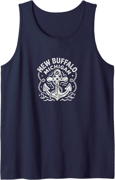 Cow New Buffalo Michigan Cute Anchor Nautical Boating Tank Top
