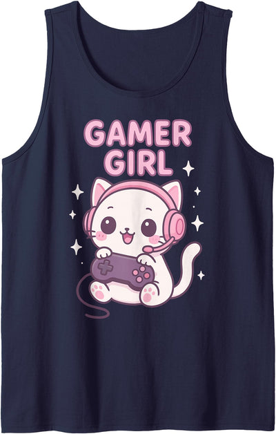 Cat Female Gamer Gaming Video Games Kawaii Gamer Girl Cat Tank Top
