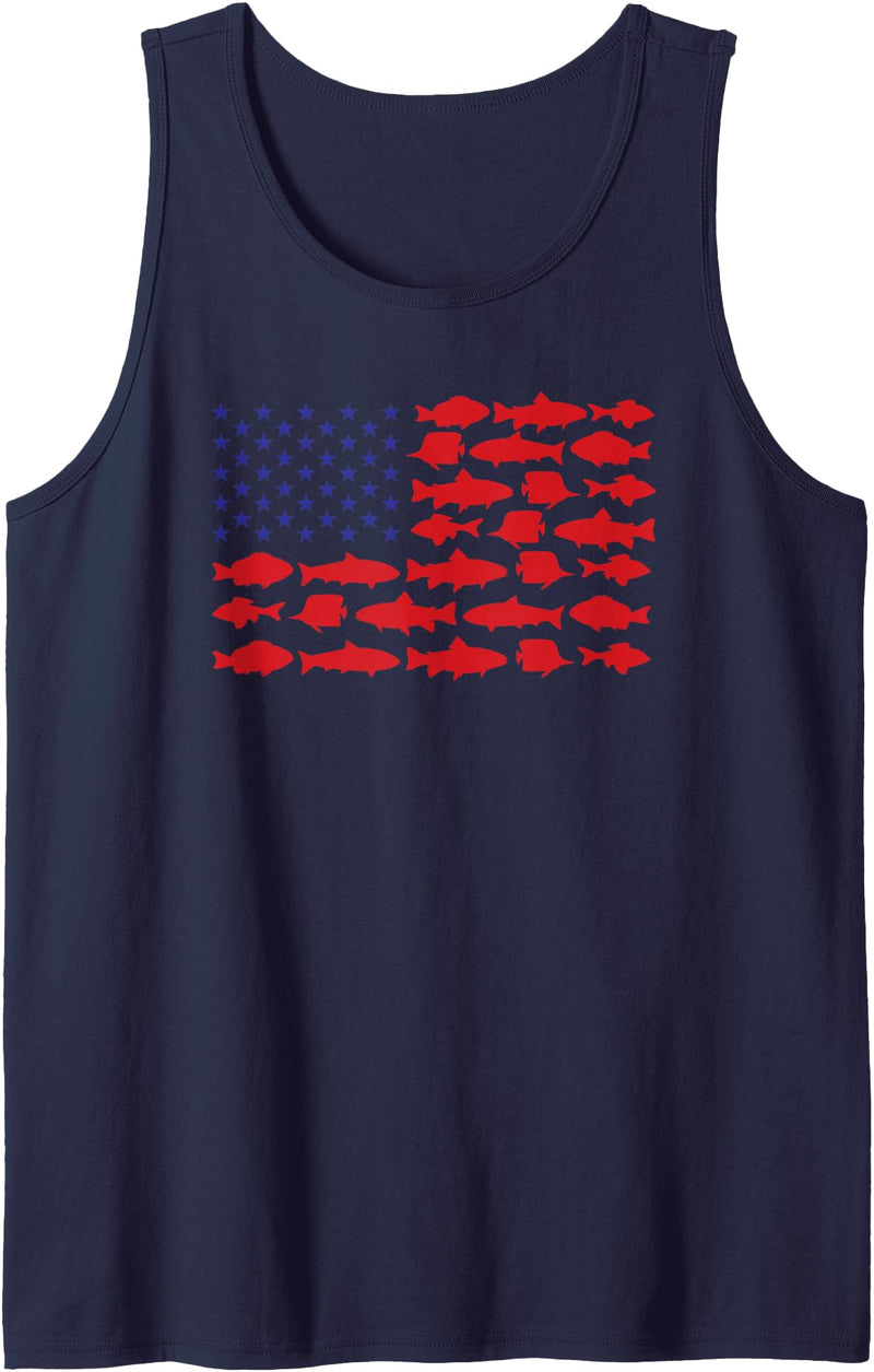 Saltwater Fisherman Fishing Gear & Accessories Saltwater Fish Deep Sea Fishing Gear Products American Flag Tank Top - Navy Blue