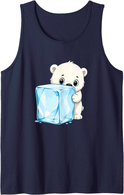 Adorable Baby Polar Bear Hugging Big Ice Cube Tank Top