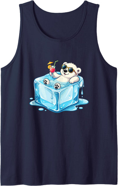 Lazy Polar Bear in Ice Cube Tropical Cocktail Tank Top