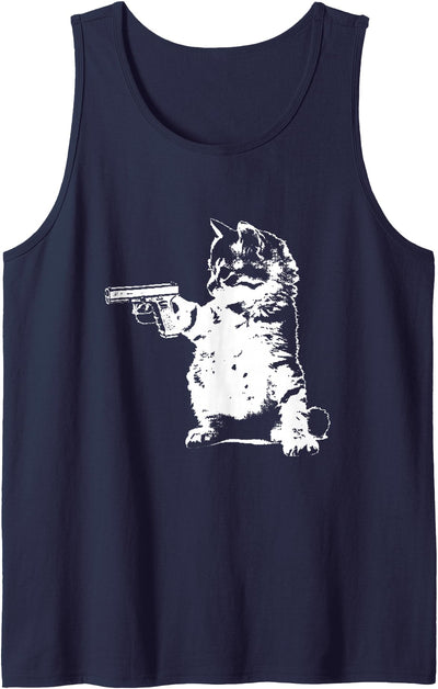 Cute kitten art Gun kitty funny cat Tank Top