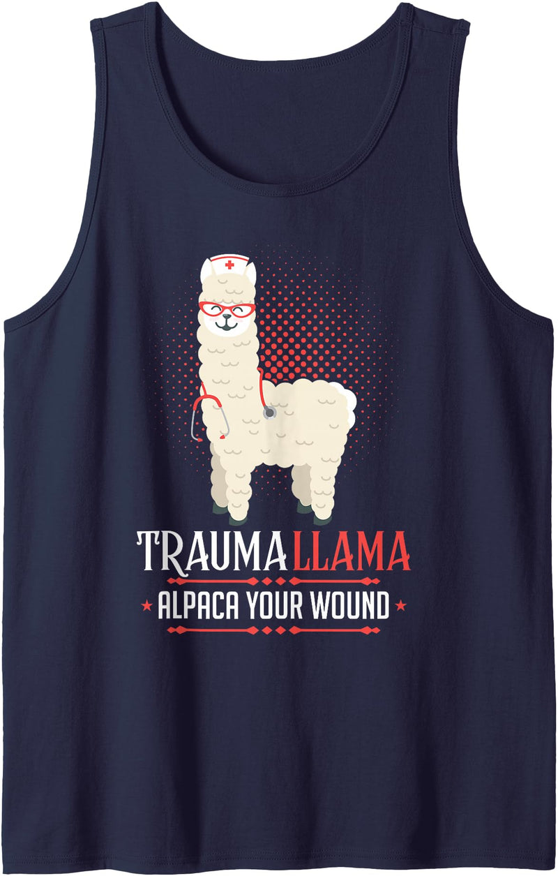 Funny Nurse Day Healthcaren Nicu JD0 Nurse Trauma Llama Alpaca Your Wounds Tank Top - Navy Blue