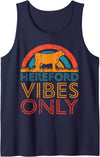 Funny Hereford Gift for Men & Women Cow Vibes Only - Cow Breeder Hereford Cattle Farmer Tank Top - Navy Blue