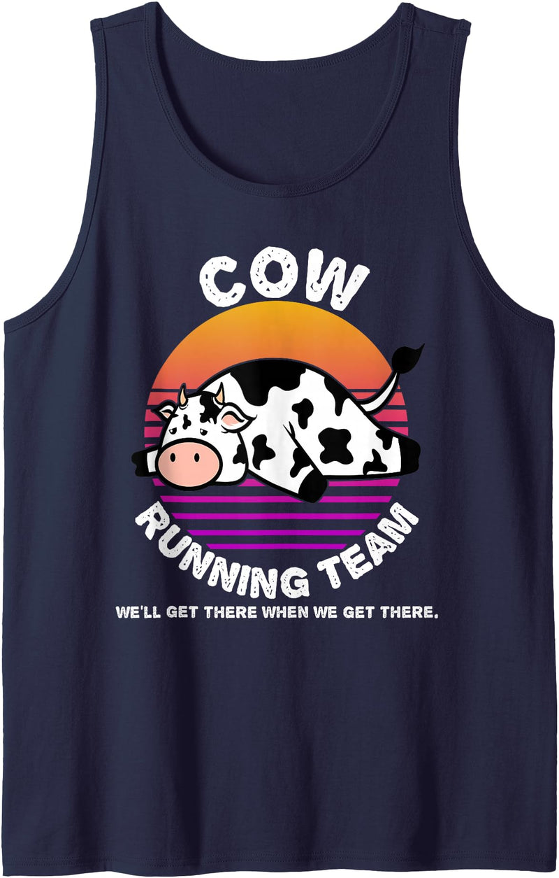 Running Shirts by CrushRetro Funny Dairy Cow Running Team Shirt Kids Men Women Gift Tank Top - Navy Blue
