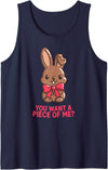 Chocolate Bunny Do You Want Piece of Me Funny Easter Rabbit Tank Top in Navy Blue