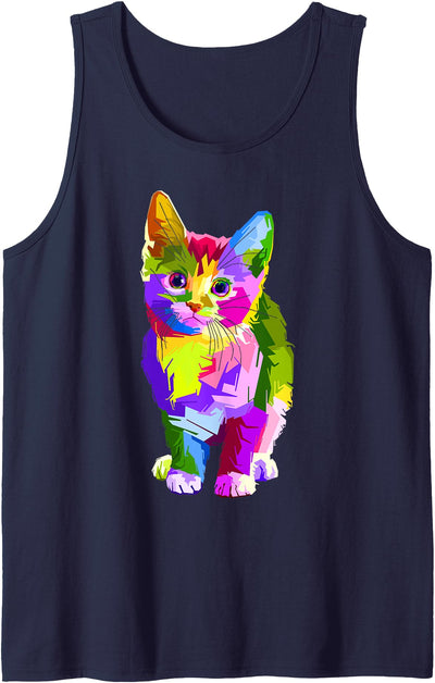 Cat Designs by Peacedancers Cute Kitten Rainbow Kitty Cat Tank Top