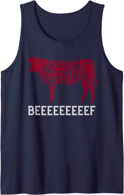 Fun Meat Lover Cow Bbq Barbecue Beef Cuts Illustration Tank Top