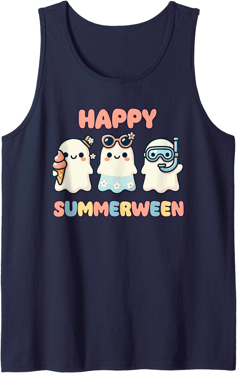 Summerween Halloween Summer Costume Happy Summerween Summer Halloween Ghost Tank Top - Navy Blue
