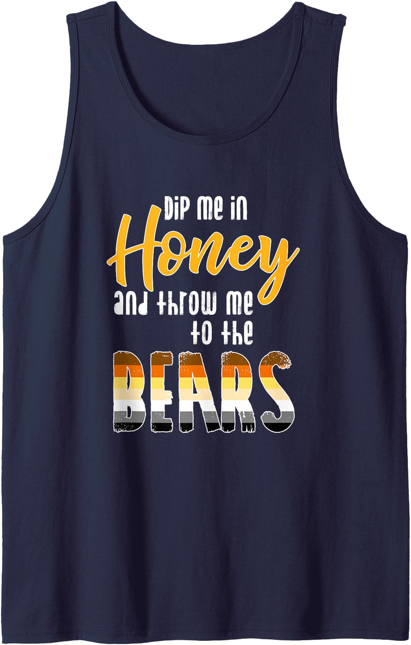 Gay Bear Community Mens Dip me in Honey and Throw me to the Bears - Funny Gay Pride Tank Top - Navy Blue