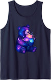 Galaxy Bear Space Flowers Cute Cosmic Night Cosmic Night Bear with Colorful Space Flowers Tank Top - Navy Blue