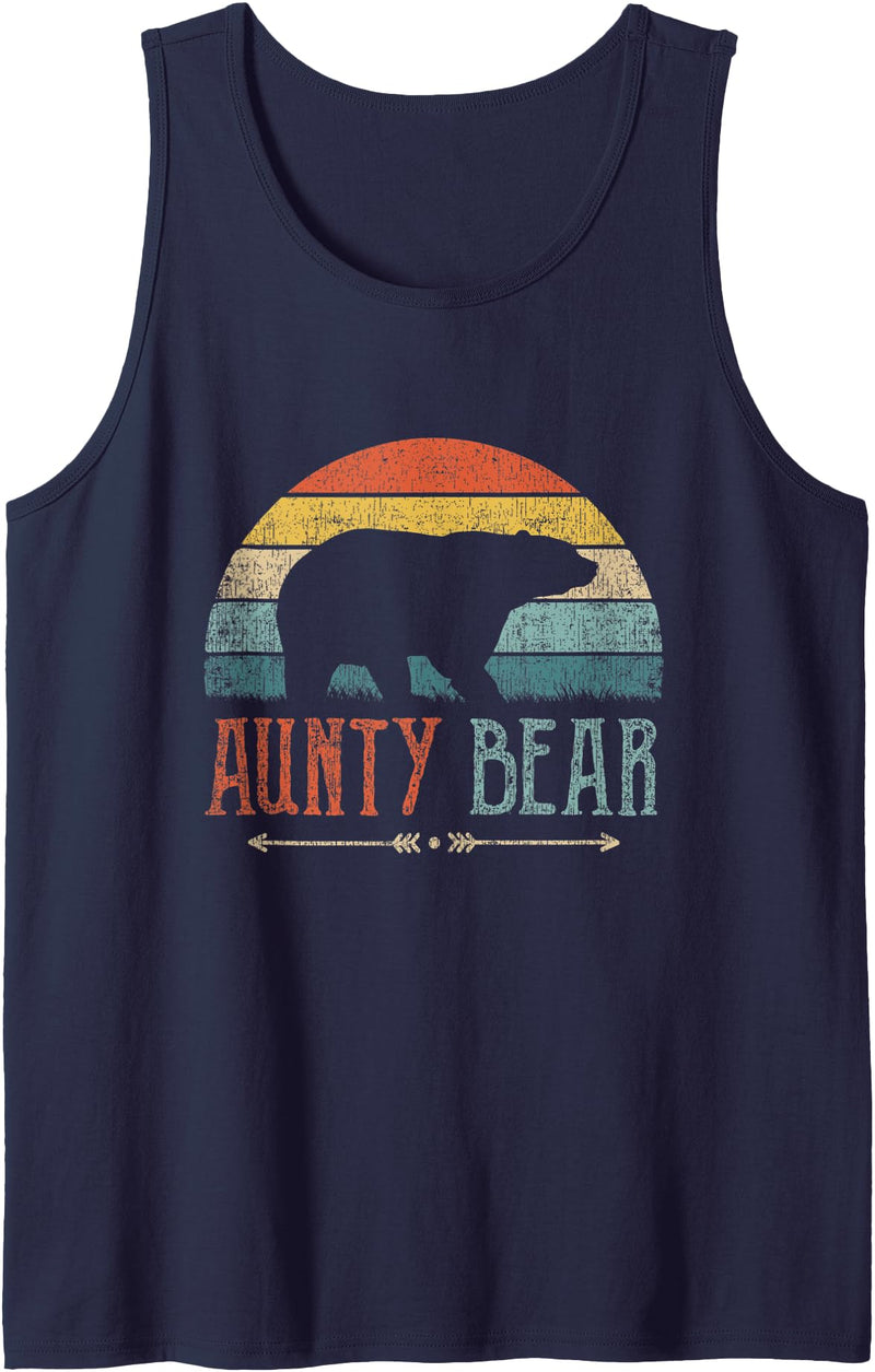 Cute Bear Family Matching Shirts & Gifts Aunty Bear Vintage Retro Aunt Present Auntie Tank Top - Navy Blue