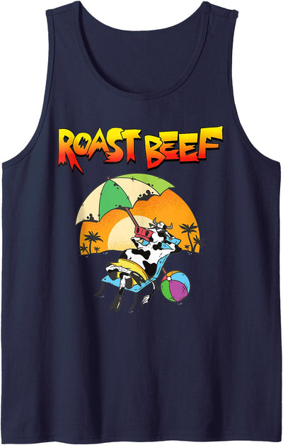 Love Summer and Roast Beef Cow on Beach Vacation Sun Tan Tank Top