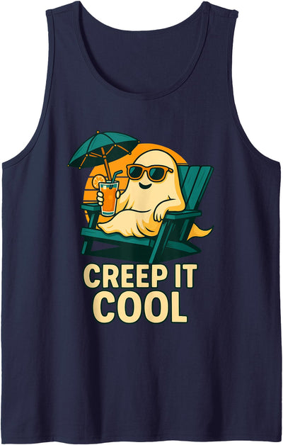 Spooky Summer Halloween Summerween Gifts Funny Ghost Summer Ghoul Halloween Summerween Creep it Cool Tank Top