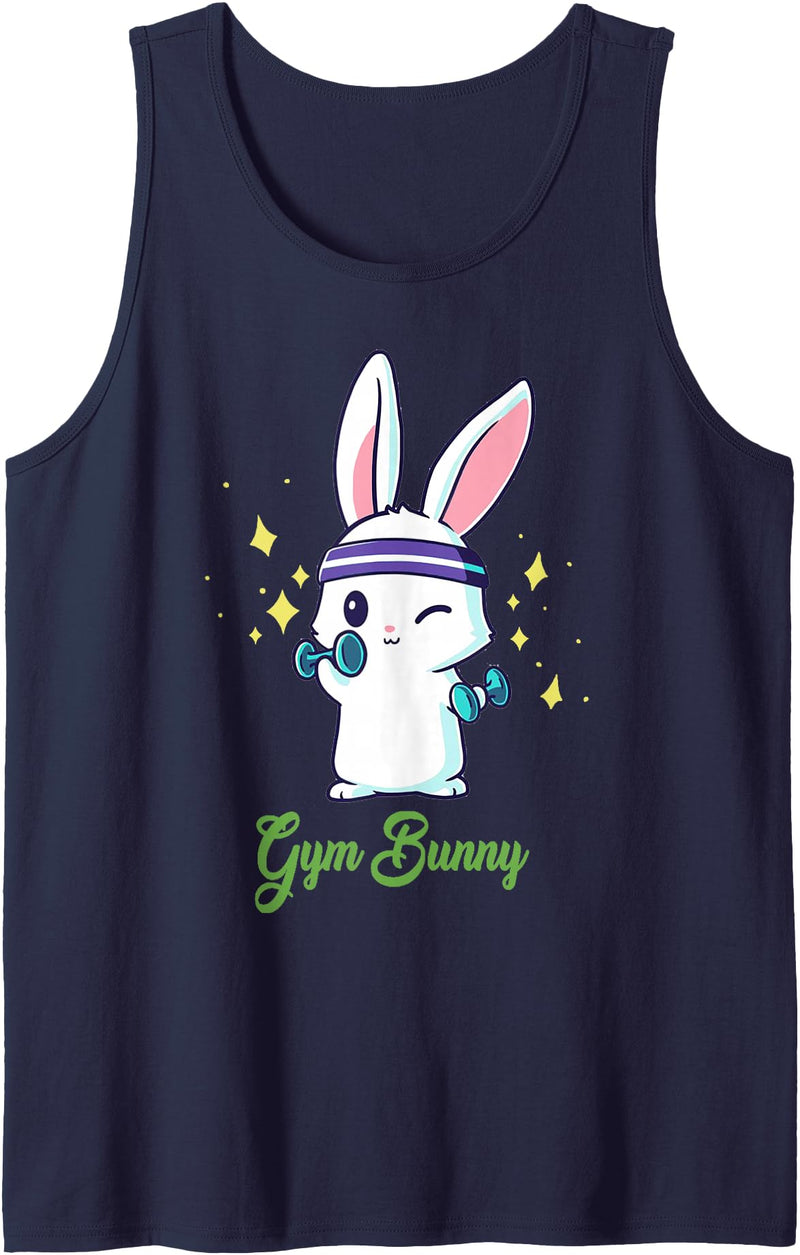 Gym Bunny Unisex Fitness Rabbit Lover Gym Workout Tank Top in Navy Blue