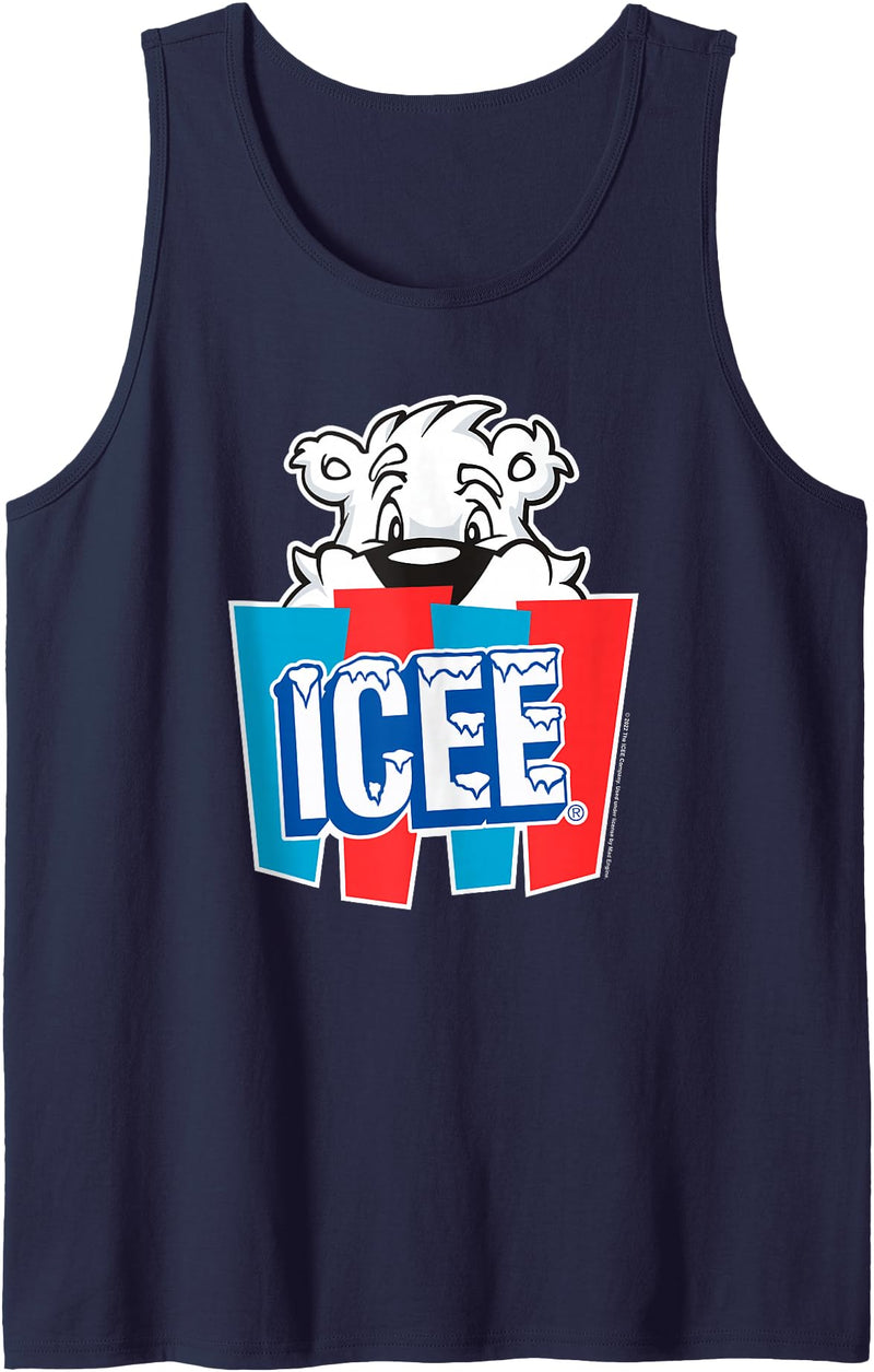 ICEE Bear Peeking Behind Logo Tank Top - Navy Blue