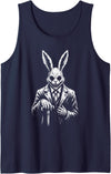 Creepy Goth Rabbit, Horror Bunny, Weirdcore Rabbit Tank Top in Navy Blue