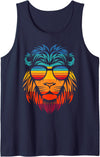 Bahaa's Tee Men's Women's Cool Lion Stylish T Shirt, Lion Graphic Design Tank Top - Navy Blue