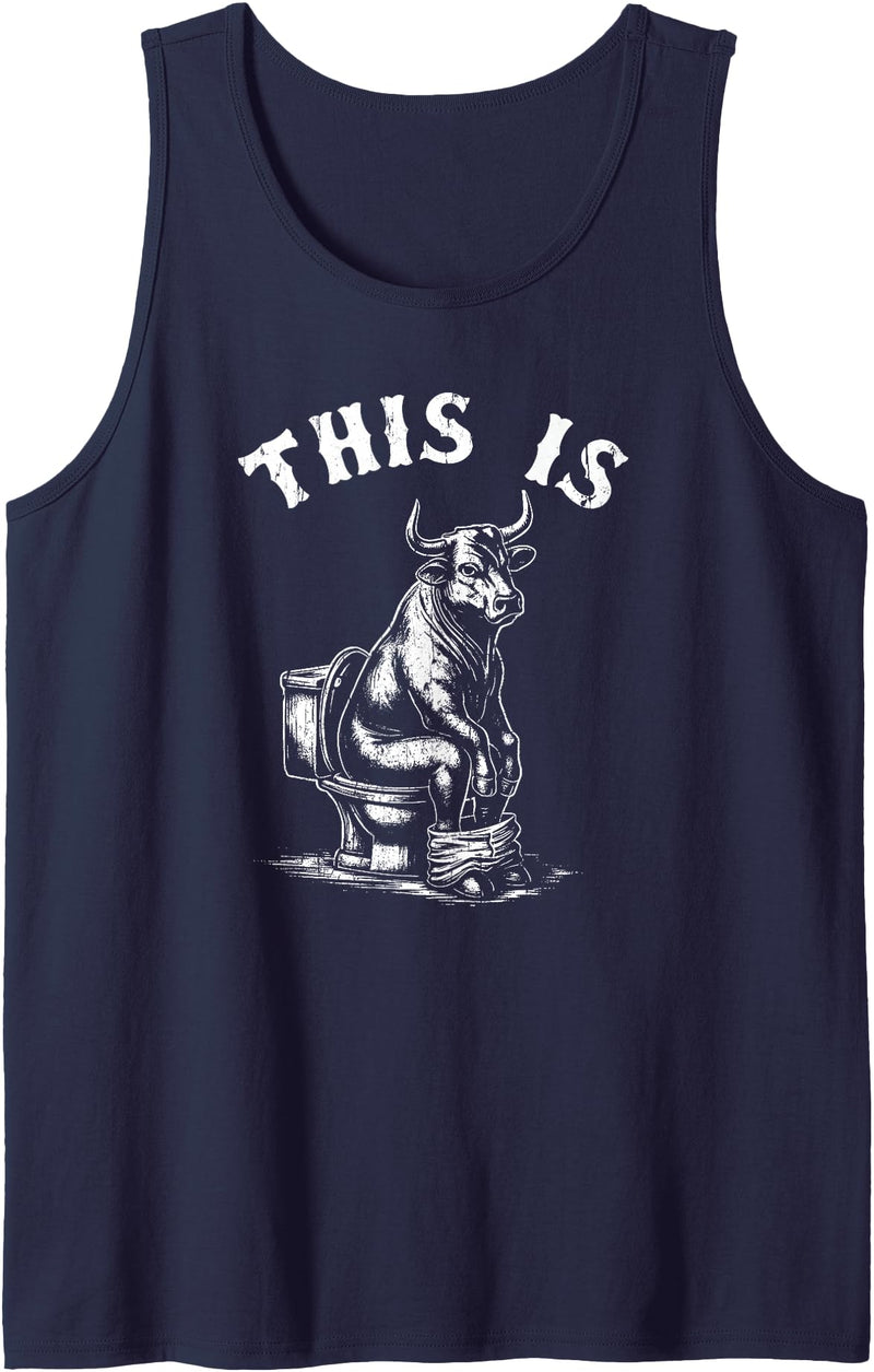 Funny Cow Toilet Tee This is Bullshit, Funny Cow Toilet, Humorous Cow Tank Top - Navy Blue