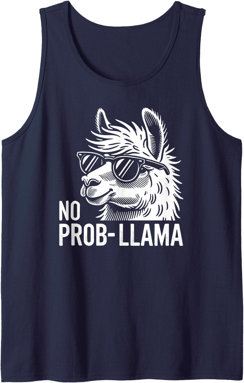 Animal Designs With Humor Outfits Funny Llama Alpaca Saying No Prob-Llama Tank Top - Navy Blue