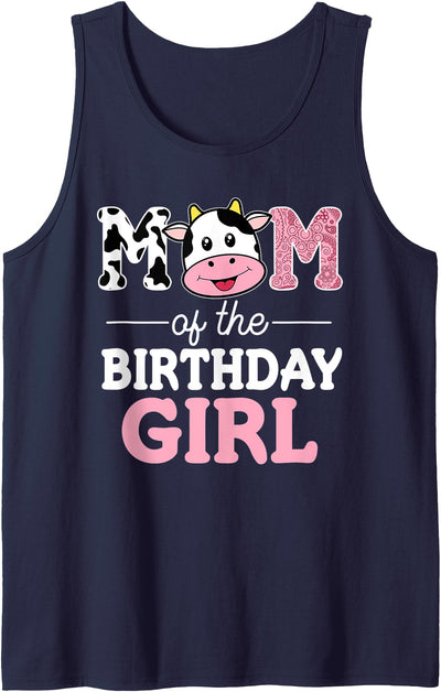 Family Cow Lover Mom of the Birthday Girl Farm Cow Mommy Tank Top