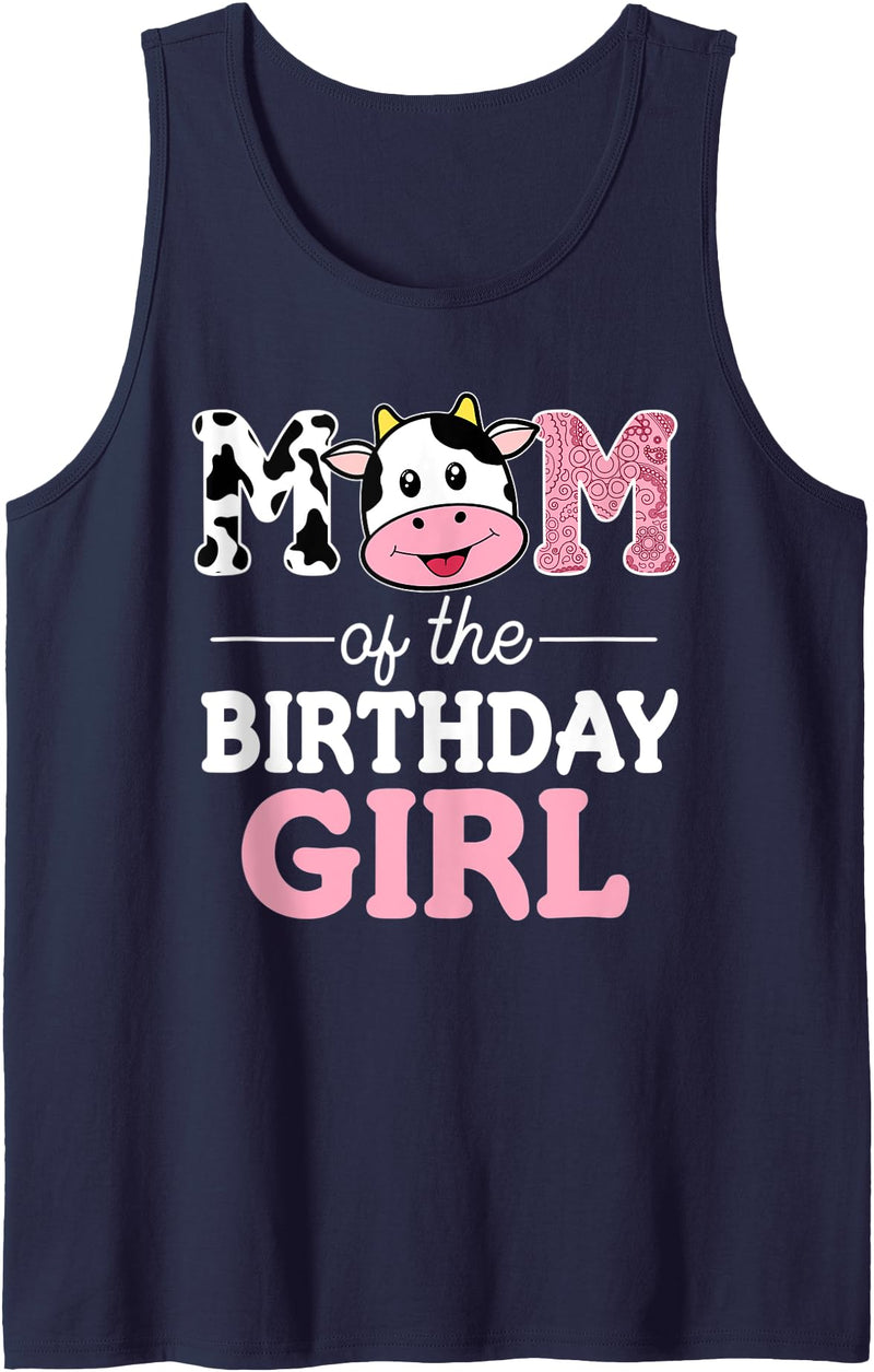 Cow Birthday Shirts For Family Men Women Cow Lover Mom of The Birthday Girl Shirt Farm Cow Mommy Mama 1st Tank Top - Navy