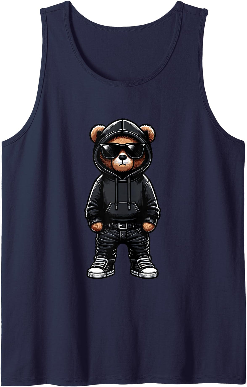 Urban Teddy Bear Graphic Hip Hop Rappers Aesthetic Teddy Bear Cool Bears Hip Hop Streetwear Graphic Colorful Tank Top - Navy Blue