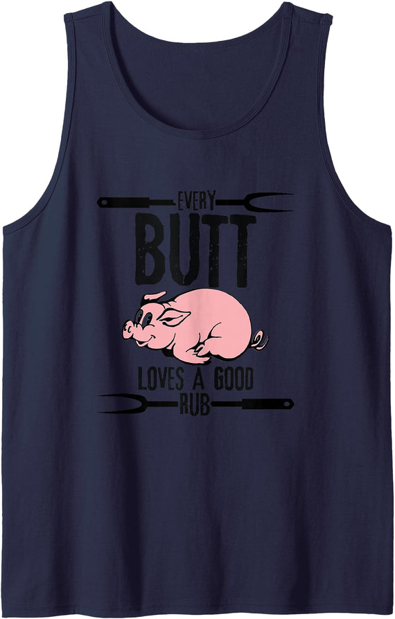 Funny Pig Roast Gifts Every Butt Loves A Good Rub Pig Pork Barbecue Tank Top - Navy Blue