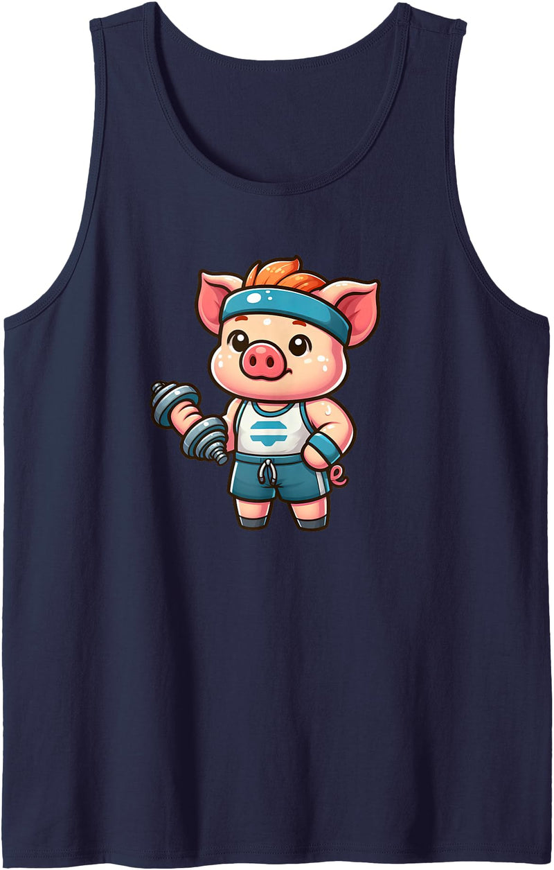 Funny Mini Pig Gifts Mini Pig Workout Pet Funny Weightlifting Tank Top - Navy Blue